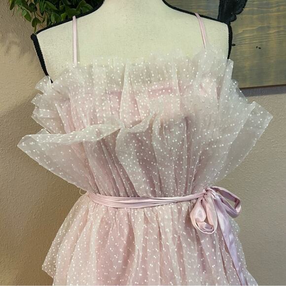 NWOT Lulus Wishing for Whimsy Blush Pink Swiss Dot Ruffle Tiered Midi Dr… - Picture 4 of 11
